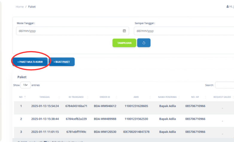 Klik tombol “Paket Multikurir”.