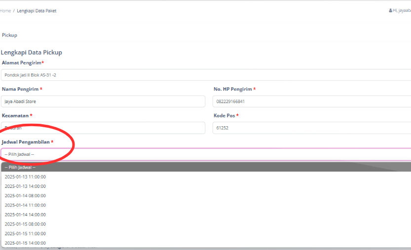 Pilih jadwal untuk pengambilan paket lalu klik “Submit”.