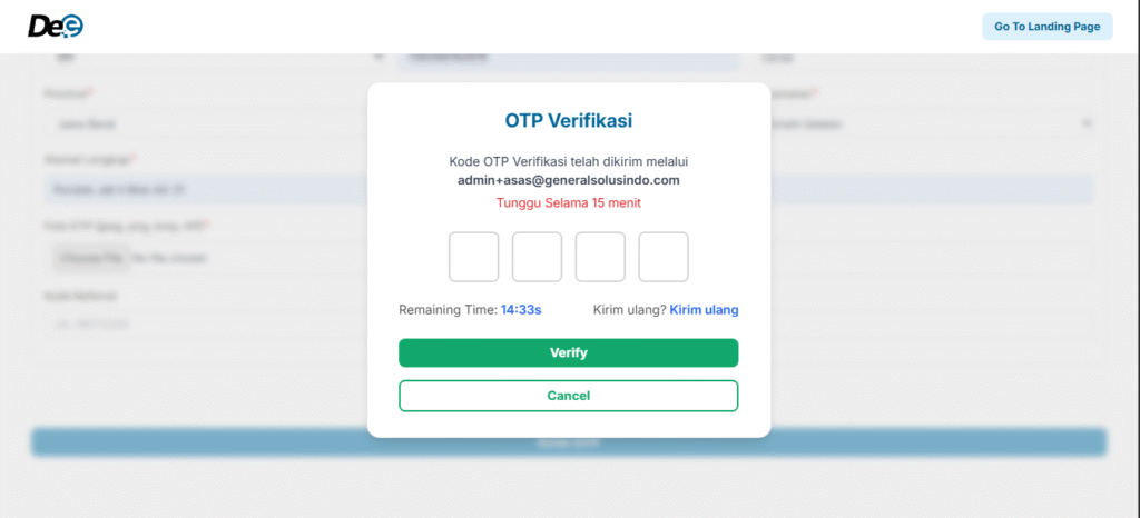 Cek email kamu, masukkan kode OTP tersebut di halaman verifikasi.