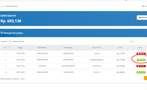 Jika proses telah selesai, maka status akan berubah menjadi sukses