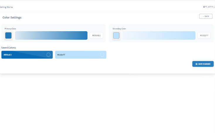 Pergi ke “Color settings” dan pilih warna utama (Primary Color) dan sekunder (Secondary Color) yang sesuai dengan identitas bisnis kamu