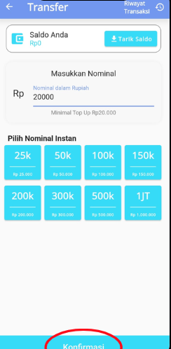 Input nominal yang dibutuhkan lalu klik “Konfirmasi”.