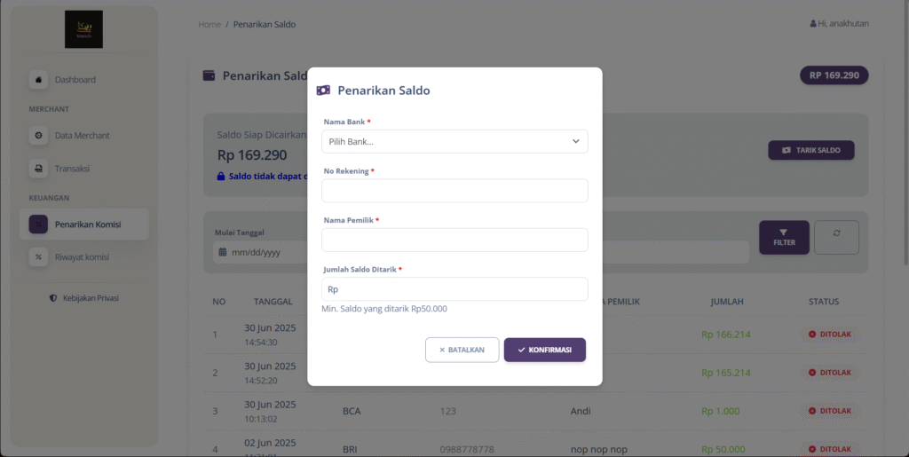 Lengkapi input yang tersedia lalu klik “Konfirmasi”.
