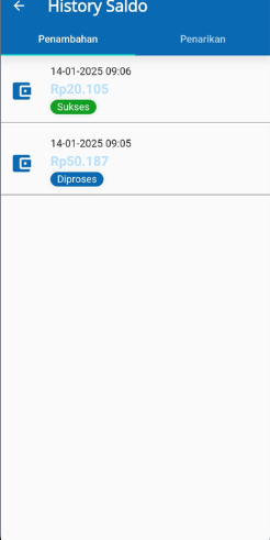 Jika berwarna biru, maka sedang proses, warna merah untuk batal, dan warna hijau untuk sukses.
