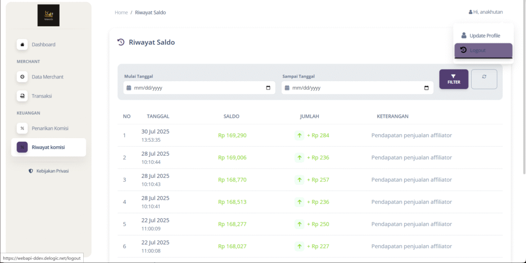 Untuk logout, kamu cukup klik pojok kanan atas lalu klik “Logout”