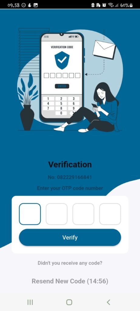 Masukkan kode verifikasi yang telah dikirimkan ke nomormu lalu klik “Verify”.
