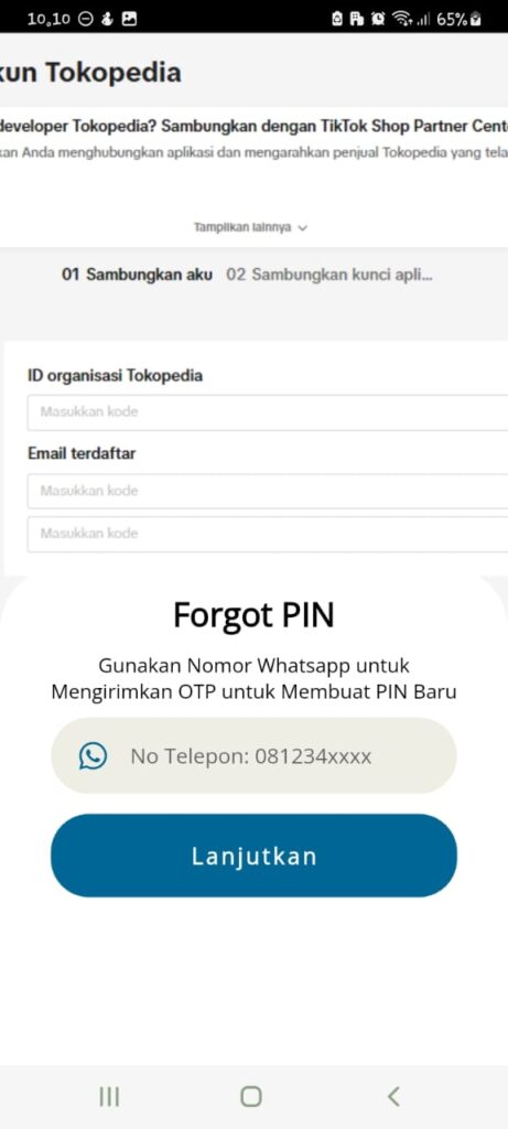 Masukkan nomor whatsapp yang digunakan untuk daftar.