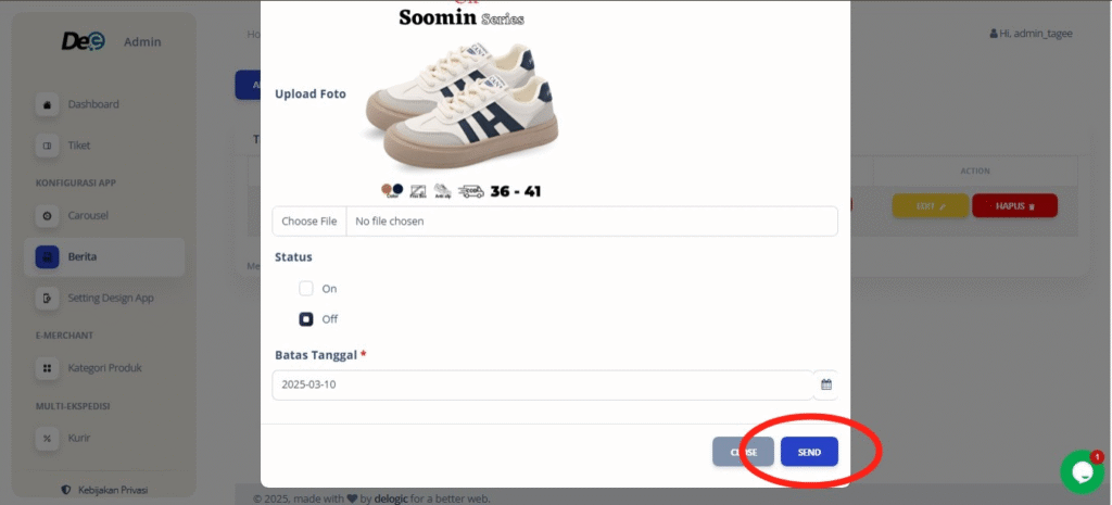 Klik tombol “Edit” untuk mengubah berita yang sudah ada sebelumnya. Edit data berita yang diinginkan. Jika sudah selesai, klik “Send”