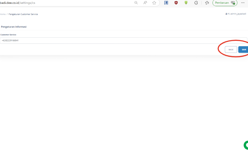 Pergi ke “Pengaturan Merchant Info” dan masukkan nomor kamu