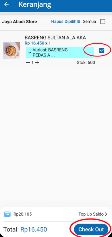Pilih produk yang ingin kamu beli lalu klik “Checkout”.