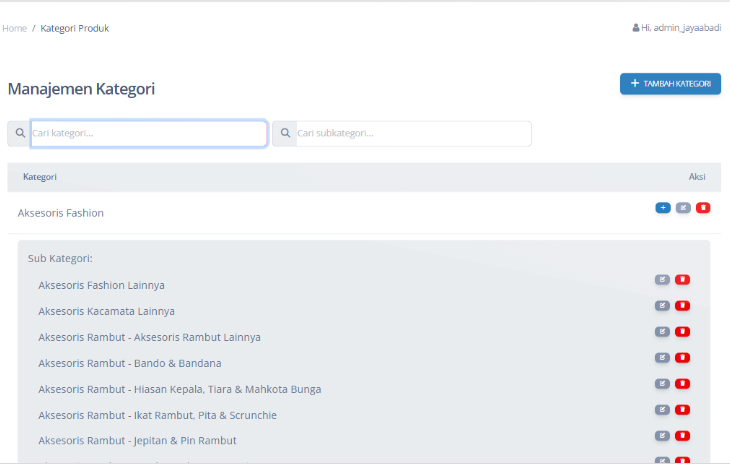 Masukkan kategori di kolom 'Cari Kategori' dan subkategori di 'Cari Sub-Kategori', lalu klik tombol 'Search' untuk menemukan hasil yang sesuai