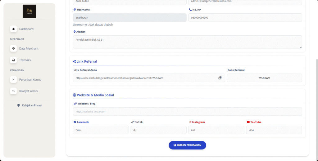 Klik “Simpan Perubahan”.