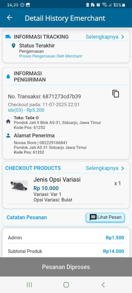 Di halaman “Riwayat”, kamu dapat melihat riwayat transaksi yang pernah kamu lakukan. Klik produk yang telah kamu beli dan akan muncul detail terkait transaksi.